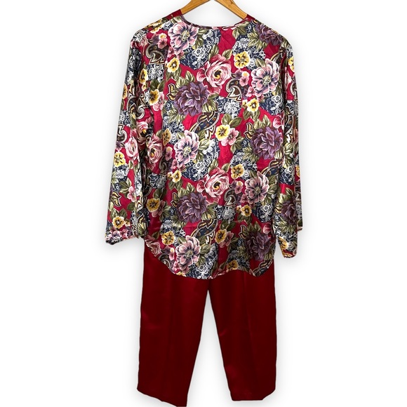 Vintage Floral Satin Matching Shirt & Pants Set - Picture 7 of 11